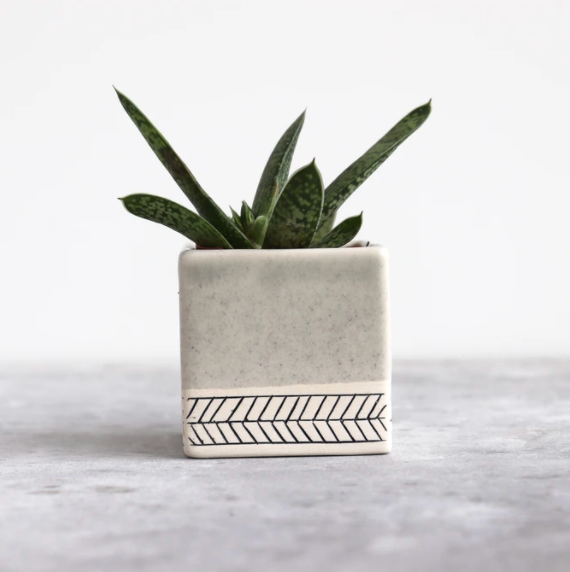 Herringbone Square Planter in Seafoam
