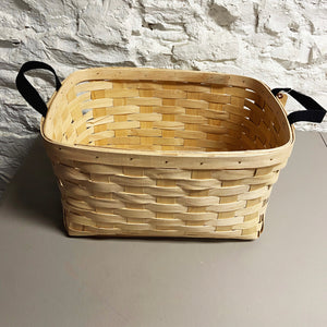 PICKUP ONLY Natural Woven Basket - Black Handle Clothes Basket