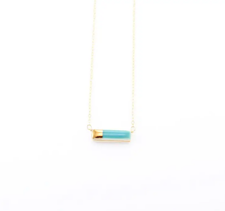 Tiny Reed Necklace - 16" Teal / Gold