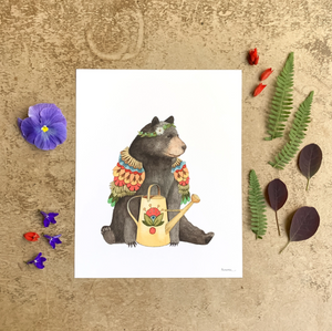 Woodland Garden: Bernice and the Watering Can Print - 8x10