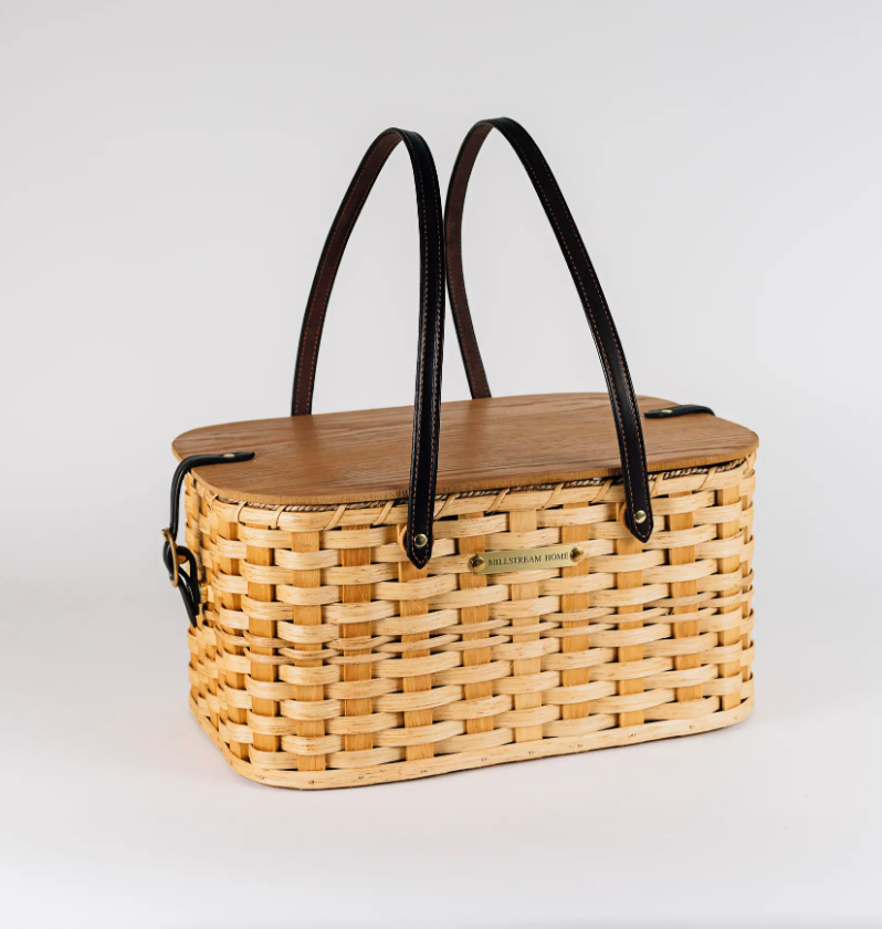 Small Vintage Picnic Basket  Amish Woven Wooden Basket w/Lid