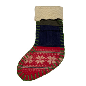 ONE OF A KIND Upcycled Wool Sweater Christmas Stockings - Reds &amp; Greens