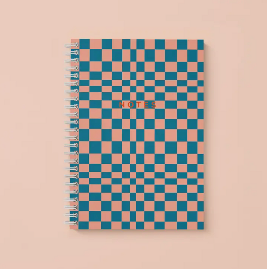 Spiral Blank Notebook - Teal Checkerboard