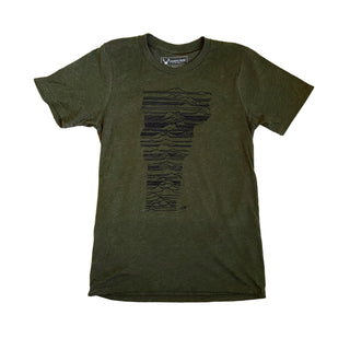 Mountains of Vermont Tee in Heathered Army Green with Black Ink