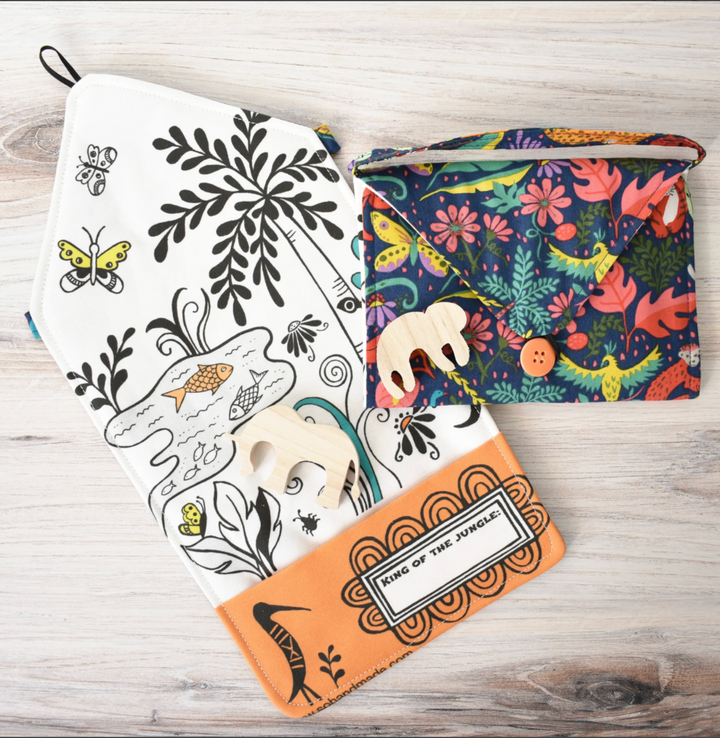 Jungle Playmat Tote with Wood Sloth &amp; Elephant