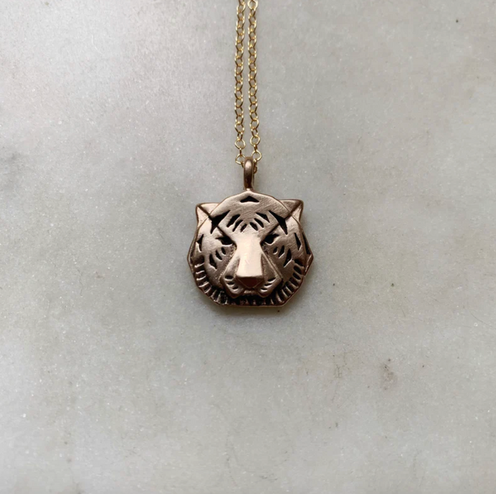 Bronze Tiger Pendant Necklace - 18"