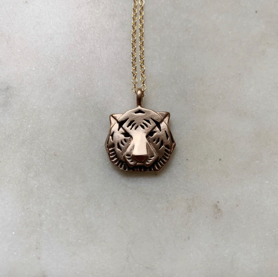 Bronze Tiger Pendant Necklace - 18"
