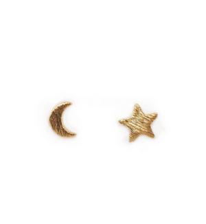 Moon &amp; Star Stud Earrings - Sterling Silver