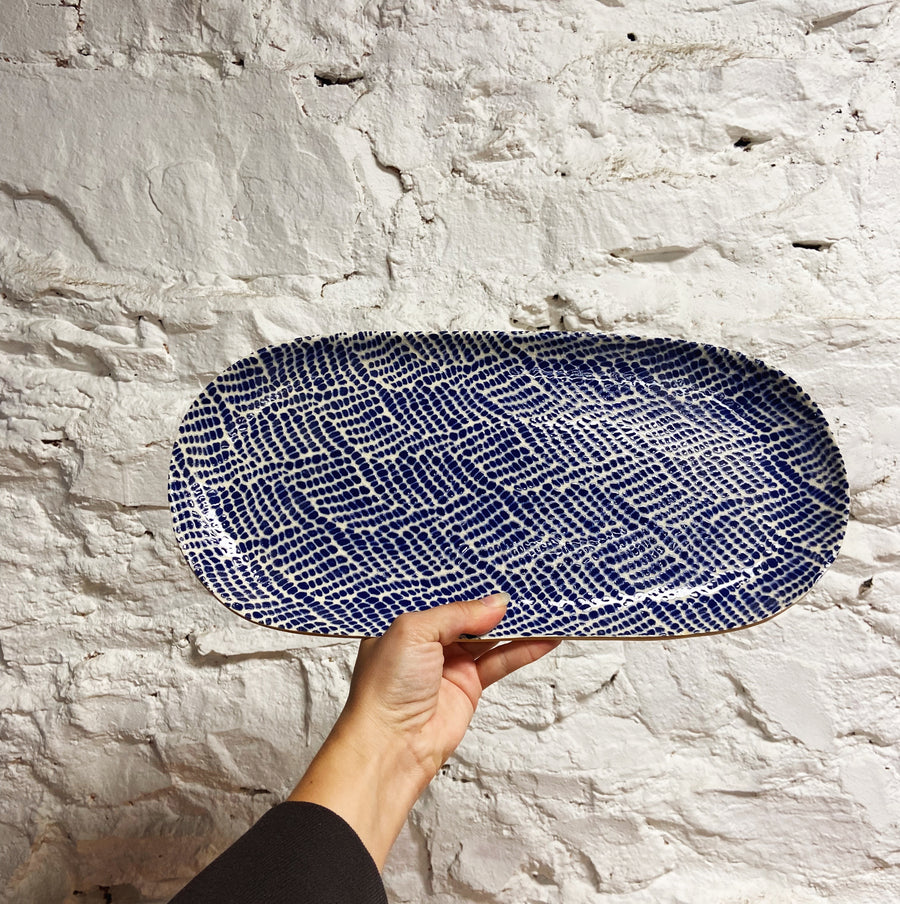 Textured Stoneware Bread Tray - Braid Cobalt PICKUP ONLY