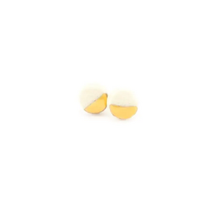 Tiny Porcelain &amp; Gold Pebble Stud - White/Gold Half