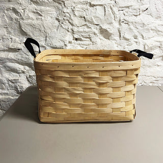 PICKUP ONLY Natural Woven Basket - Black Handle Clothes Basket