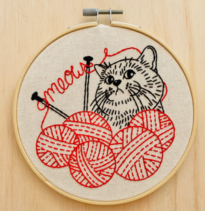 Kitten with Knitting Embroidery Kit